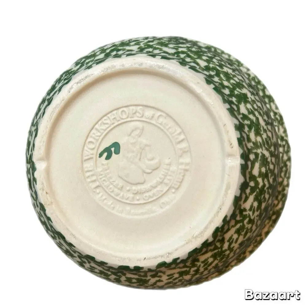 Henn USA Roseville Ohio Green Spongeware 2qt Ribbed Stoneware 8”Mixing Bowl